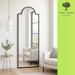 Dekoracyjne lustro półowalne w czarnej ramie MDF - ROSANO